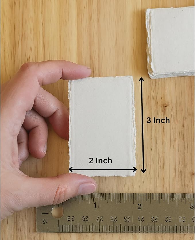Handmade Cotton Paper with Deckle Edge Recycled Cotton Rag Mixed Media Stock for Place, Escort, Vow, and Business Cards (150gsm, 2x3 inch A8, 50 Pack)
