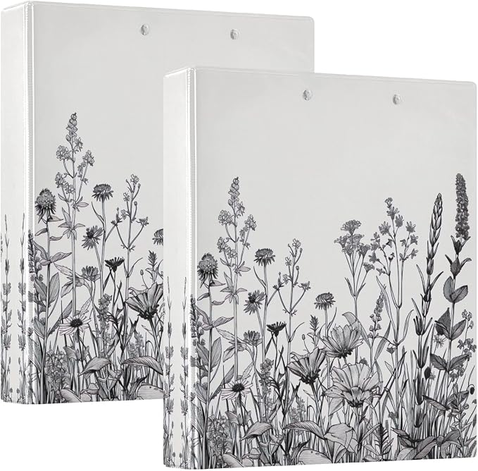 Flowers and Plants 3-Ring Binder 1.5 Inch 2 Pack Round Ring Binder Holds 200 Sheets with 3 Inside Pockets for Office Home Organization