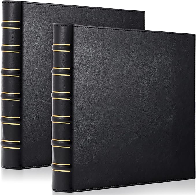 ReliThick 2 Pcs Vintage Hardback Leather 3 Ring Binder, 1 Inch D Rings Holds 200 Sheets, Professional Binder Organizer, Planner, for School and Office Supplies(Black)
