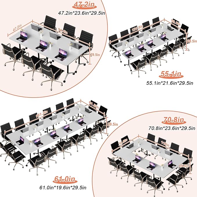 Conference Table Flip Top Mobile Conference Room Tables,Folding Conference Table with Wheels,Large Meeting Training Seminar Table Saving Space for Office Classroom(12A,47.2'')