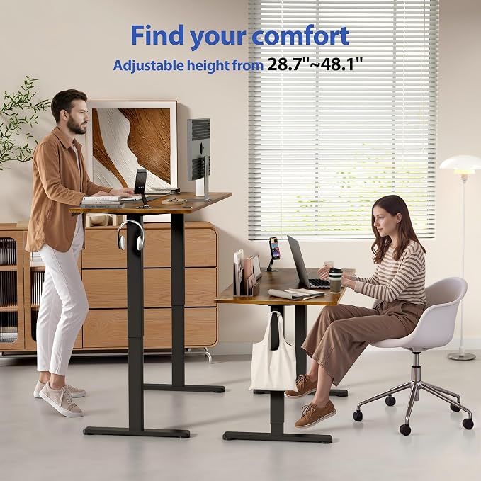 YESHOMY Height Adjustable Electric Standing Desk, 55 x 24 Inches Memory Home Office Sit Stand up Desk with Phone Holder and USB Charging Port, Rustic Brown