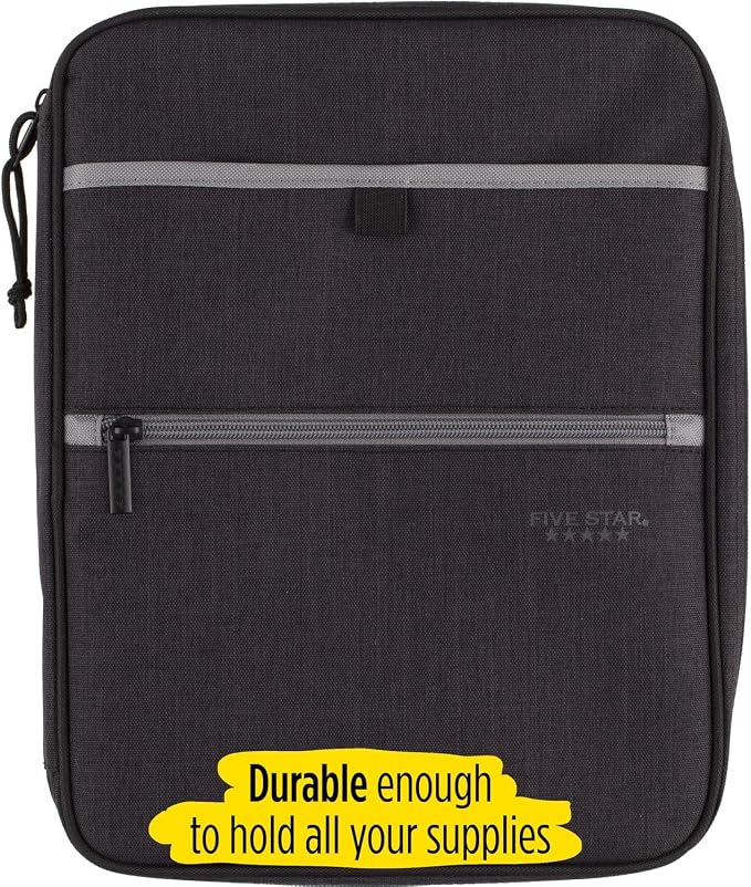 Five Star Zipper Binder, 1 Inch 3-Ring Binder with Round Rings, Carry-All with Pockets and 4-Tab Dividers, 375 Sheet Capacity, Black/Gray (29092IT8) (Pack of 8)