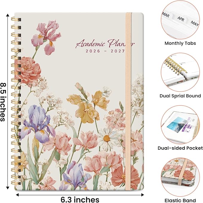 ZOTIA Academic Planner 2026-2027, Monthly & Weekly Jul 2026-Jun 2027 | Bloom Planner, 6.3" x 8.5" Calendar Planner for Women, Hardcover Pretty Organizer for Women, School Office Home Supplies