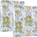 French Blue Tile Yellow Lemon Binder 3 Ring 1.5 Inch Binder with Clipboard&Pockets, Hardcover Binders Heavy Duty Large File Folder for Office School Supplies - Holds 200 Sheets,2 PC