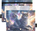 Unicorn Cat with Wings Pencil Pouch for 3 Ring Binder, 2 Pack Waterproof Pencil Bags Clear Window Pencil Case Zipper School Office Supplies