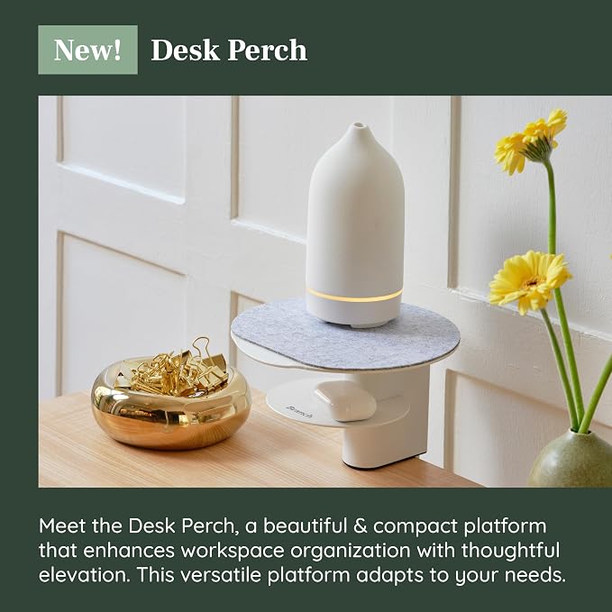 Branch Desk Perch, Elevated Desk Clamp Shelf for Monitors | Laptops, and Accessories, Powder-Coated Steel with Felt-Lined Platform, 2 Tier Organizer, White