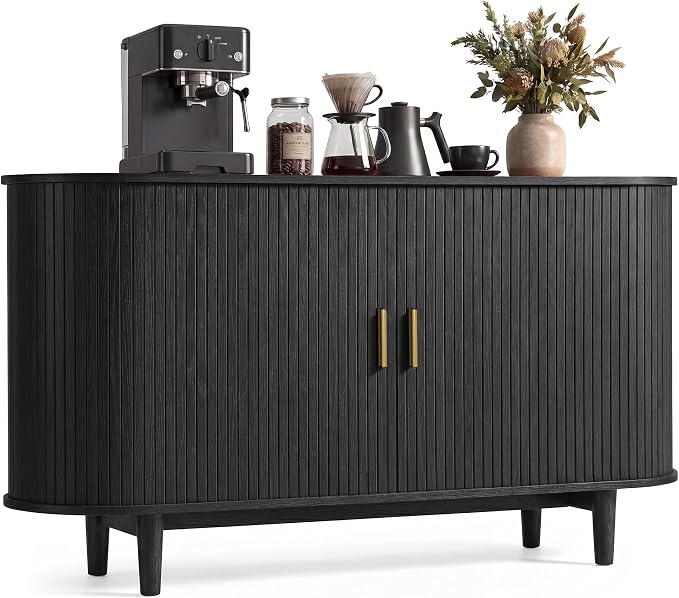 VASAGLE Storage Cabinet, Sideboard with Adjustable Shelves | Mid-Century Modern Buffet Cabinet, 55.1 x 15.7 x 29.5 Inch, for Living Room, Ebony, MIRIANA Collection ULSC631BE01