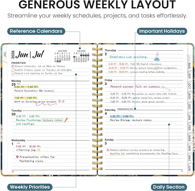 Taja Planner 2026-2027, Jul 2026-Jun 2027 Monthly & Weekly Calendar Planner | 6.3" x 8.5", Hardcover Academic Calendar, Teacher Student Agenda Book with Tabs, School Office Supplies, Citrus Bloom