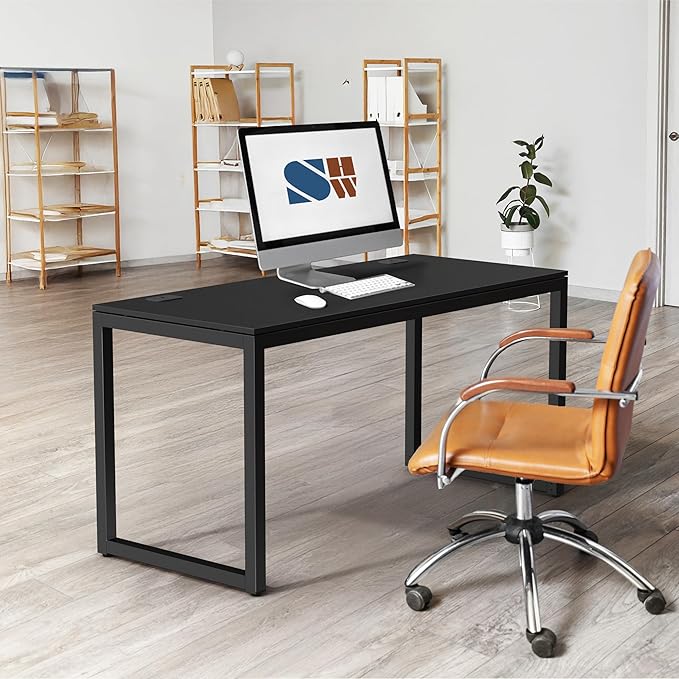 SHW 55-Inch Commercial-Grade Office Computer Desk, Black | 10-Year Limited Warranty