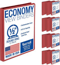 Samsill 0.5 Inch 3 Ring Binders, Economy Round Ring, Clear View Cover, 100 Sheet Capacity - for School, Home, Office - Red, 12 Pack
