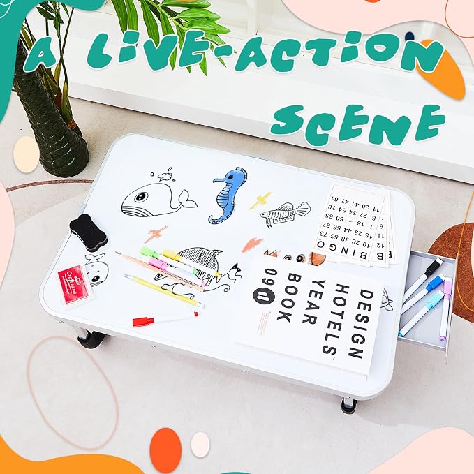 Suzile 1 Pc Portable Lap Desk with Dry Erase Board, 24" x 16" Foldable Study Tray with Drawer, Markers & Eraser, Whiteboard for Art, Homework, First Day & Back to School Supplies