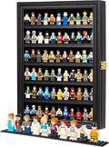 Minifigure Display Case - Building Block Toy Wall Cabinet Showcase for Small Miniature Collectibles Mini Brands Thimbles, 2.25" Height Shelf Lockable UV Protection Door (Small - Black Frame)