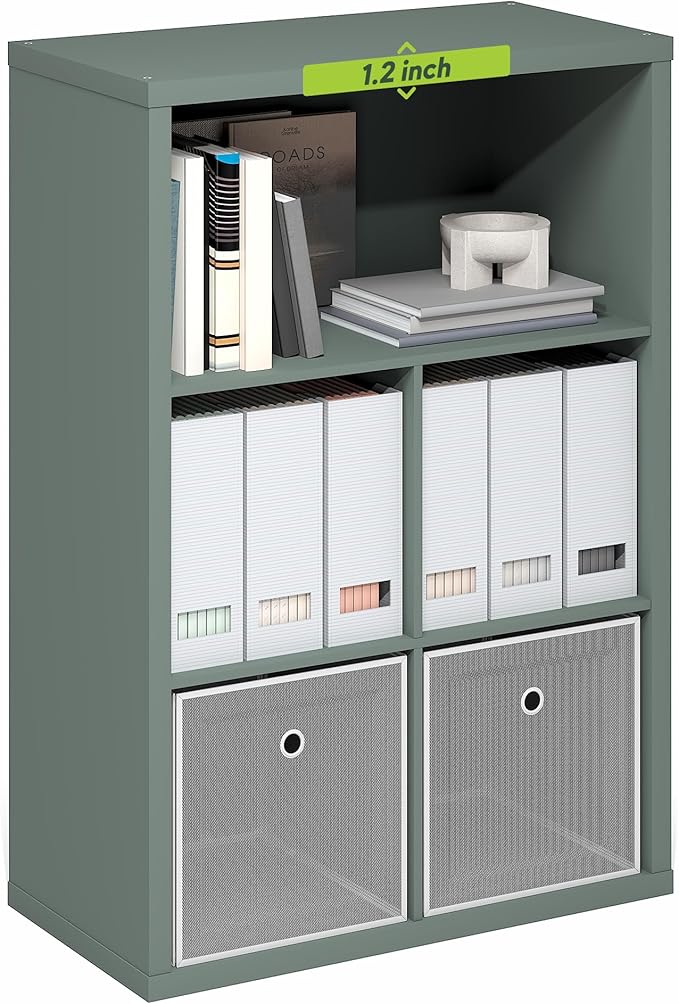Furinno Cubicle Book Shelf, 5-Cube Bookshelf, Extra Thick Frame Cube Storage Organizer Bookcase with Closed Back, 15.3 x 29.9 x 43.3, for Living Room, Bedroom, Home Office, Sage Green