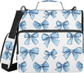 Pretty Blue Bow Zipper Binder with Shoulder Strap Bag 3 Ring Binder Organizer Large Capacity Multiple Compartments for School Office
