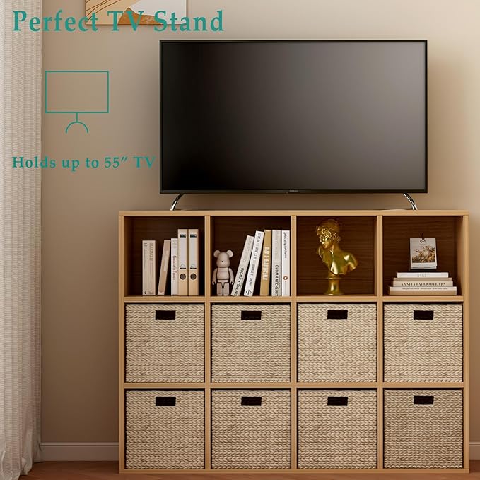 12-Cube Storage Shelf Bookcase, Oak | Wooden 3-Tier Open Bookshelf, Fits 11×11" Bins, Vertical or Horizontal Use, Full Back Panels, For Home Office