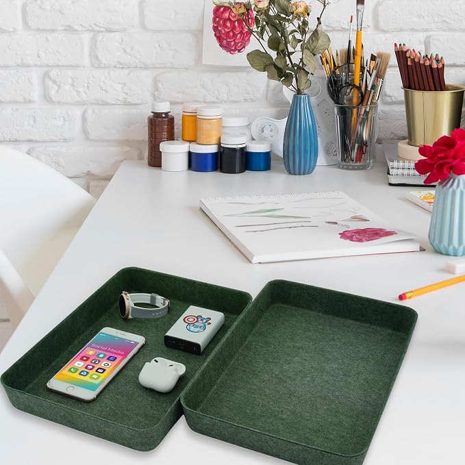 2pc Office desk drawer organizer tray letter-size file Forest Green