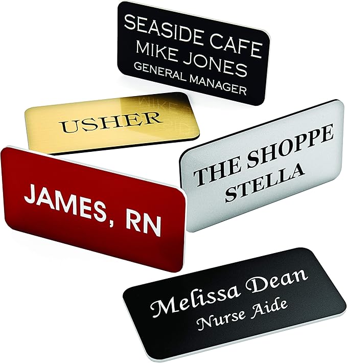 Custom Engraved Name Tag Badges – Personalized Identification with Pin or Magnetic Backing, 1 Inch x 3 Inches, Blue/White