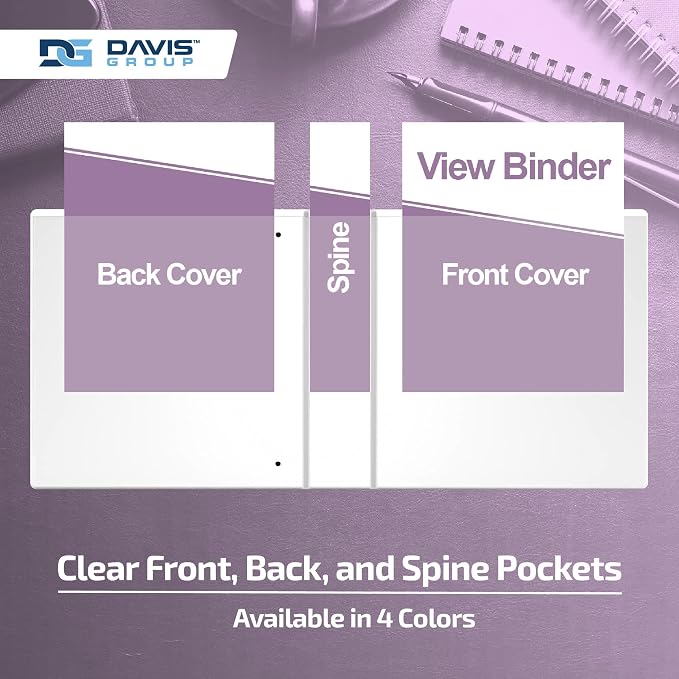 Pack of 6 Premium View Binders, Ring Binders with Clear-View Cover and Interior Pockets, Pastel Color Options, 2 Inch, Lavender