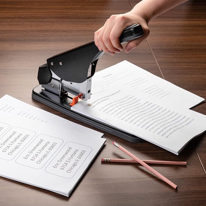 Amazon Basics Effortless Heavy-Duty Stapler, 210 Sheets High Capacity, Large Office Stapler with 1000 Staples, Black