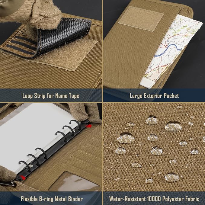 WYNEX Tactical Notebook Padfolio 6 Ring Binder, 3.7x6.7 in Refill Paper | S-5.5x8.5" Zip Hardcover Notebook, 45 Sheets Line Paper, 1"O-ring Water-Resistant Planner, for Office College Field Gift