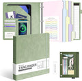 Ospelelf Leather 3 Ring Binder for Letter Size Documents with Pocketed Dividers, 1 Inch Round Rings, Holds 175 Sheets, Binders with Storage Bag & Notepad, for Office School Home Organization, Green