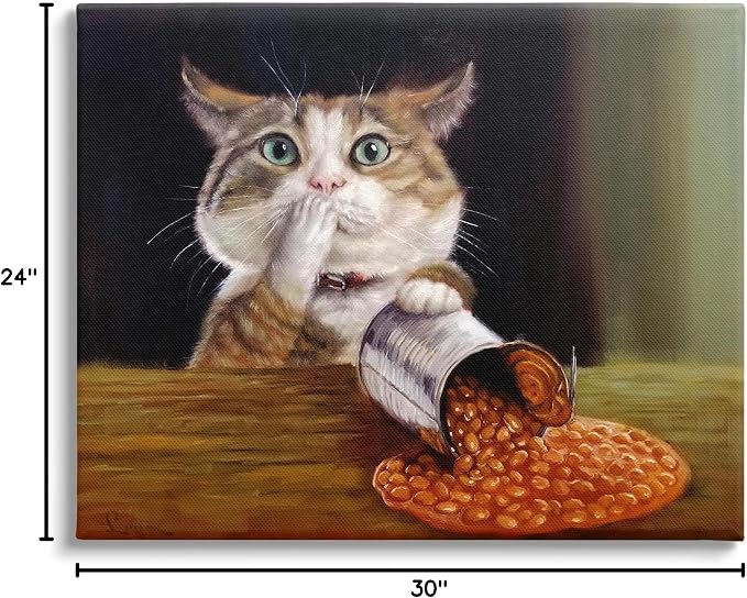 Humorous Cat Kitchen Still Life, 24 x 30 Inch Canvas Wall Art | Stupell Industries · By Lucia Heffernan · Ready to hang · Playful kitchen decor for home · Made in USA