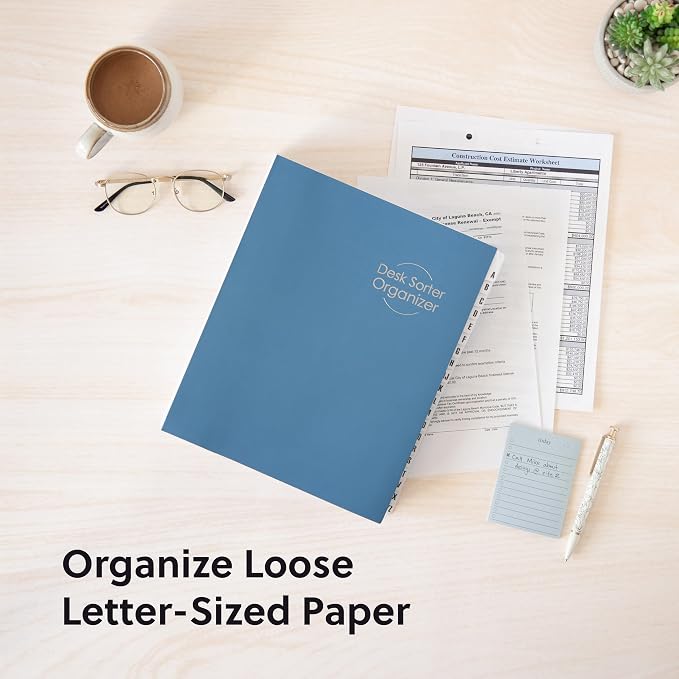 Smead Desk File Sorter, A-Z File Organizer, 20 Dividers, Letter, Dark Blue | Expandable A-Z desk organizer, 20 indexing dividers hold 300 sheets each, laminated poly-reinforced tabs, recycled