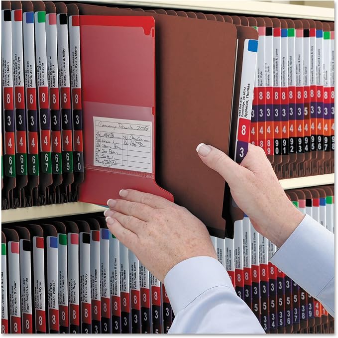 Smead 100% Recycled End Tab Pressboard Classification File Folder with SafeSHIELD Fasteners, 2 Dividers, 2" Expansion, Legal Size, Red, 10 per Box (29860)