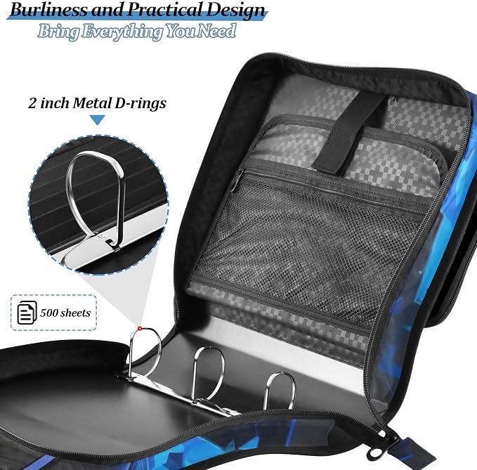Custom Blue Basketball 3 Ring Binder Bag 1.5 inch Personalized Name Binder Organizer 500 Sheet Documents Storage for School Office