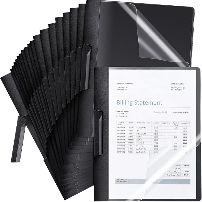 Maitys 80 Pack Durable Clear Report Covers with Clip 11 x 9 Inch Resume Portfolio Folder Letter Size Presentation Folder Transparent Front Report Blinder Interview School Business Student (Black)