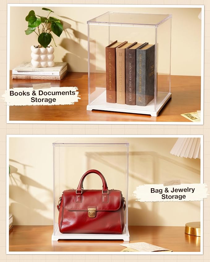 Rolife Display Box for Hobby Collectibles | Tool-free Assembly, Clear Acrylic Display Case for Book Nook, Dust Cover Showcase Clear Stackable Storage Bin