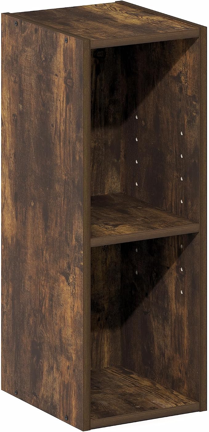 Furinno Fulda Book Shelf, 2-Tier Narrow Bookshelf, Bookcase with 8-in Width Storage Shelf, 9.3 x 7.9 x 21.2, for Living Room, Bedroom, Home Office, Amber Pine