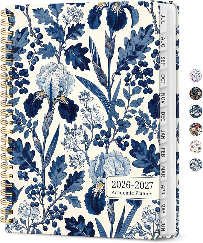 Taja Planner 2026-2027, Jul 2026-Jun 2027 Monthly & Weekly Calendar Planner | 6.3" x 8.5", Hardcover Academic Calendar, Teacher Student Agenda Book with Tabs, School Office Supplies, Blue Heirloom