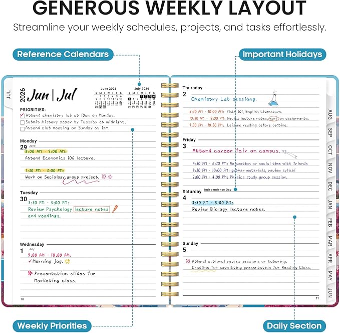 Taja Planner 2026-2027, Jul 2026-Jun 2027 Monthly & Weekly Calendar Planner | 6.3" x 8.5", Hardcover Academic Calendar, Teacher Student Agenda Book with Tabs, School Office Supplies, Aegean Breeze