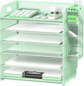 6 Tier Desk Organizer with 4 Pen Holders & Paper Trays Mint Green | 6 Tiers Paper Organizer, File Organizer Letter Tray with Handle for A4 Files, Folders, Mail and Office Supplies