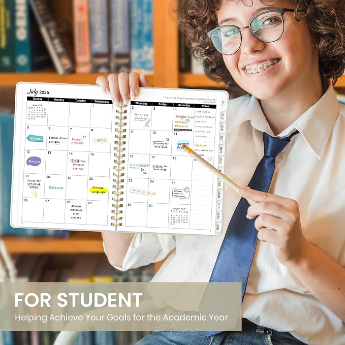 Taja Planner 2026-2027, Jul 2026-Jun 2027 Monthly & Weekly Calendar Book | 6.3" x 8.5", Hardcover Academic Calendar with Tabs, Teacher Student Agenda Book for School Office Supplies - Beige