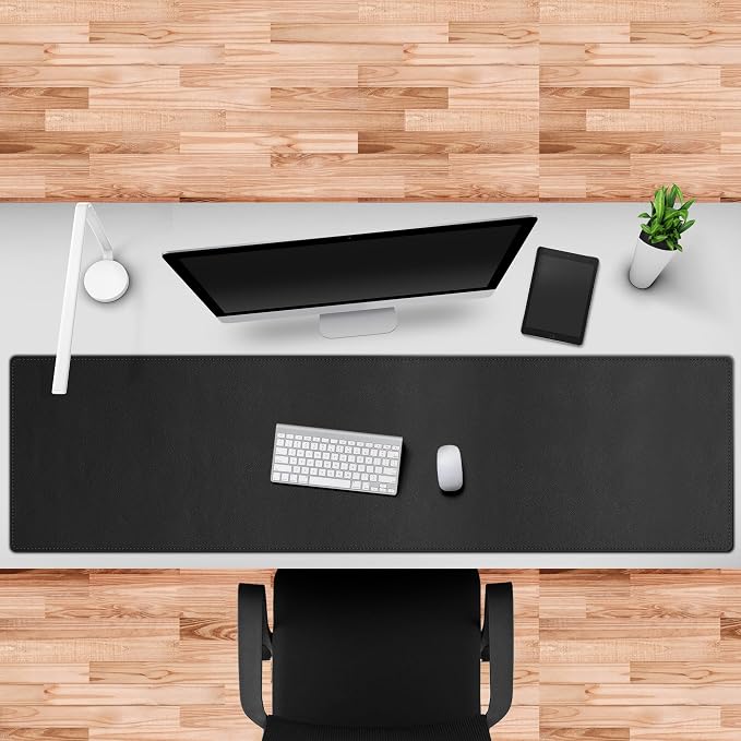 Cacoy 63" x 15.7" Large Leather Desk Mat, Multifunctional Computer Desk Pad, Waterproof PU Leather Mouse Pad, Extended Desk Writing Mat for Office and Home (Black)