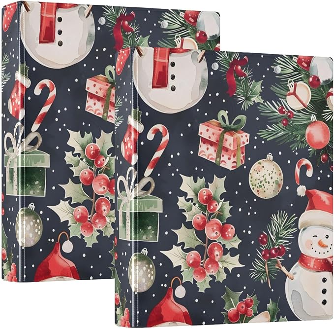 Christmas Snowman Gift 3 Ring Binder with 2 Interior Pockets 1.5 inch Binders 3 Ring Heavy Duty Fit 8.5" x 11" Letter Size for Office School, 2 Pack