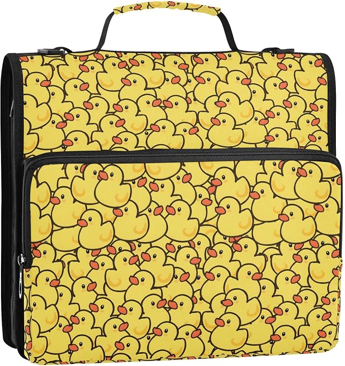 ALAZA Yellow Rubber Ducks Zipper Binder 3 Ring Cute Animal Binder Organizer with Zipper and Shoulder Strap Large Capacity Multi-Pocket Trapper Keeper File Folder for Office Supplies