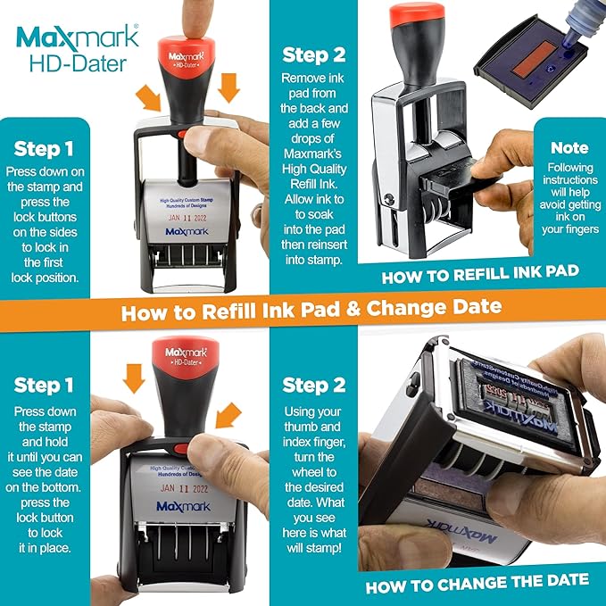 MaxMark Heavy Duty Self Inking Date Stamp with Phrase Scanned - Red Ink