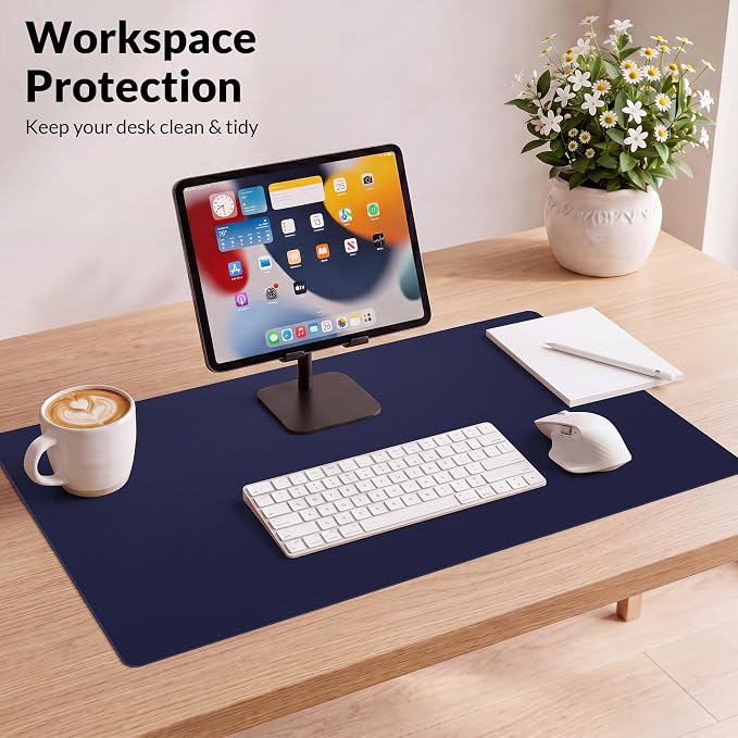 AFIING Cork Desk Mat, Sapphire Blue, 35.4" x 17" | Natural Cork & PU Leather, Non-Slip, Waterproof, Large Mouse Pad for Office, Home & Gaming