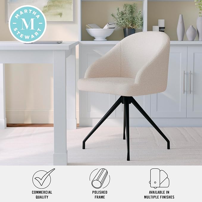 Martha Stewart Sora Upholstered Stationary Office Chair, White | Oil Rubbed Bronze Frame
