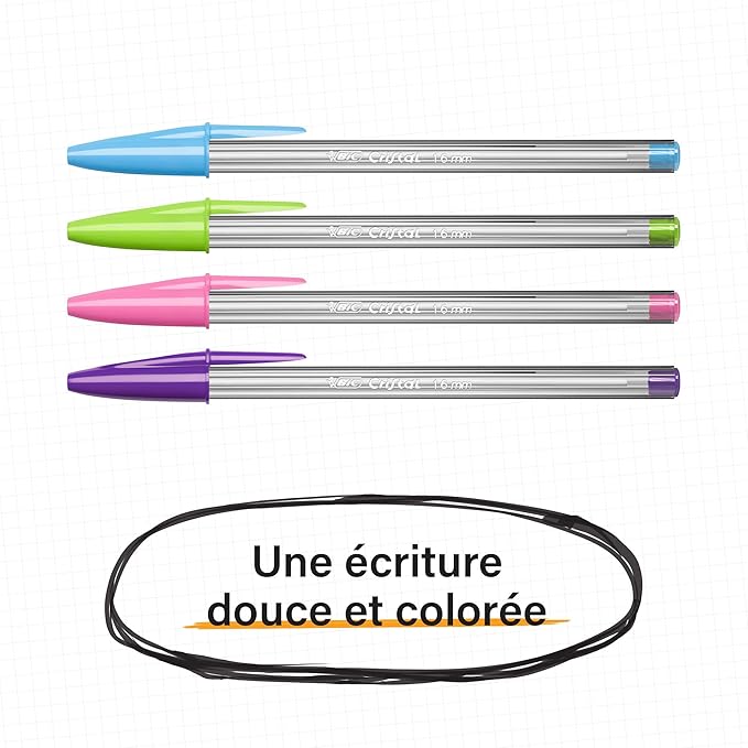 BIC Cristal Multicolour Ballpoint Pens With Wide Tip (1.6mm) Pens For Colourful Writing In Assorted Colours, Pack Of 15