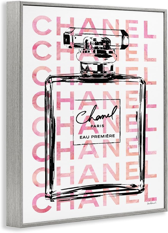 'Glam Perfume Bottle Brand Text'| Framed Giclee Art | Stupell Industries | Gray, 24 x 30 Inches, Easy to Hang and Sturdy, Made in USA, by Amanda Greenwood