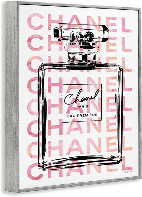 'Glam Perfume Bottle Brand Text'| Framed Giclee Art | Stupell Industries | Gray, 24 x 30 Inches, Easy to Hang and Sturdy, Made in USA, by Amanda Greenwood