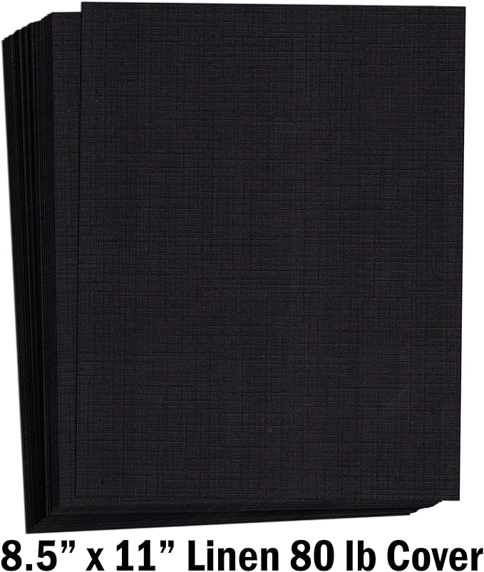 Hamilco Colored Cardstock Scrapbook Paper 8.5x11 Linen Textured Color Card Stock Paper Black 80 lb Cover 50 Pack