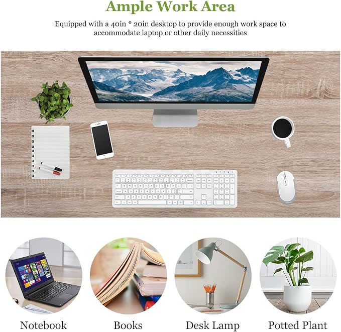 PayLessHere | 39 Inch Computer Desk | Nature | Sturdy Office Desk | Metal Frame, Adjustable Feet | Water-Resistant, Scratchproof Surface | Writing Table for Home Office or Study | Pack of 1