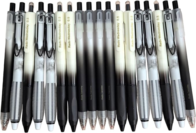 Fengtaiyuan Retractable Gel Pens, 0.5mm Black Ink ST Fine Point, Quick Dry No Smudge 3 Styles (Silent Click/Ergonomic Triangular Grip) for School Office Exam Note Taking, 18 Pack