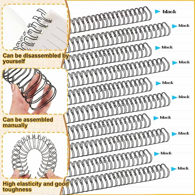 50 Pcs 1 Inch Metal Double Loop Cinch Binding Wires Bulk Double Spiral Binding Ring Coil Twin Spines Combs 2: 1 Pitch Cinch Machine Wire for Document Notebook File Making, Black