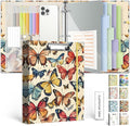 3 Ring 1 Inch Binder Organizer, KLLVE Three Ring Binders with Clipboard, 5-Tabs Pockets Dividers, Plastic Folder, 18 Divider Stikers,Pen Loop (Butterfly, Letter Size)